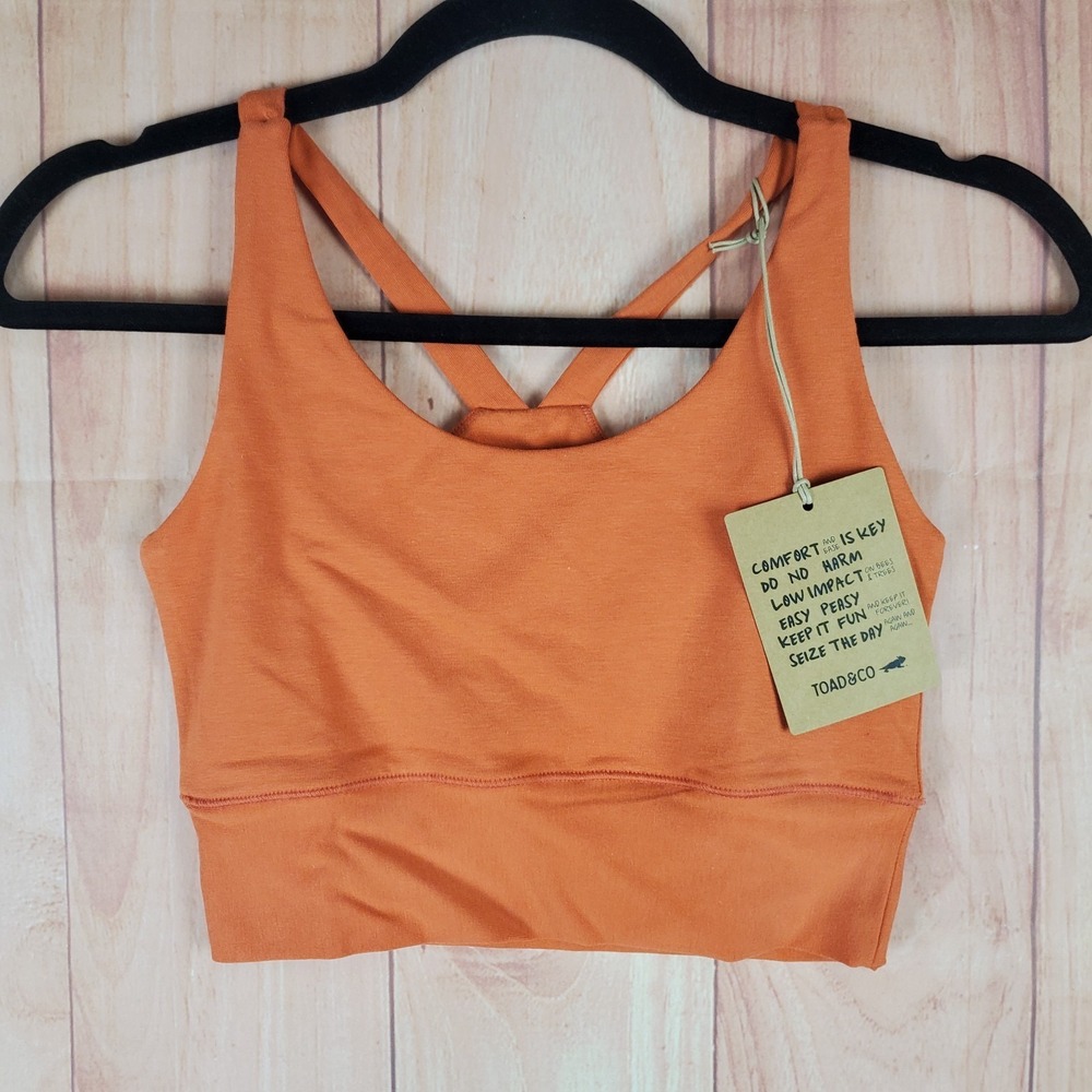 Toad&Co Terrane Longline Bralette Womens XS Orange Stretch Slim Fit Racerback